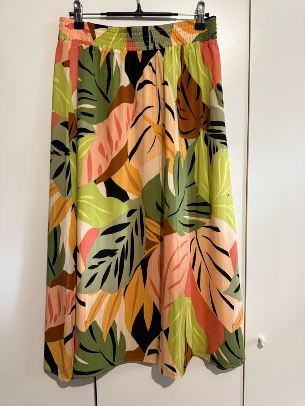 LOFT Green Black Cream Tropical-Print Skirt